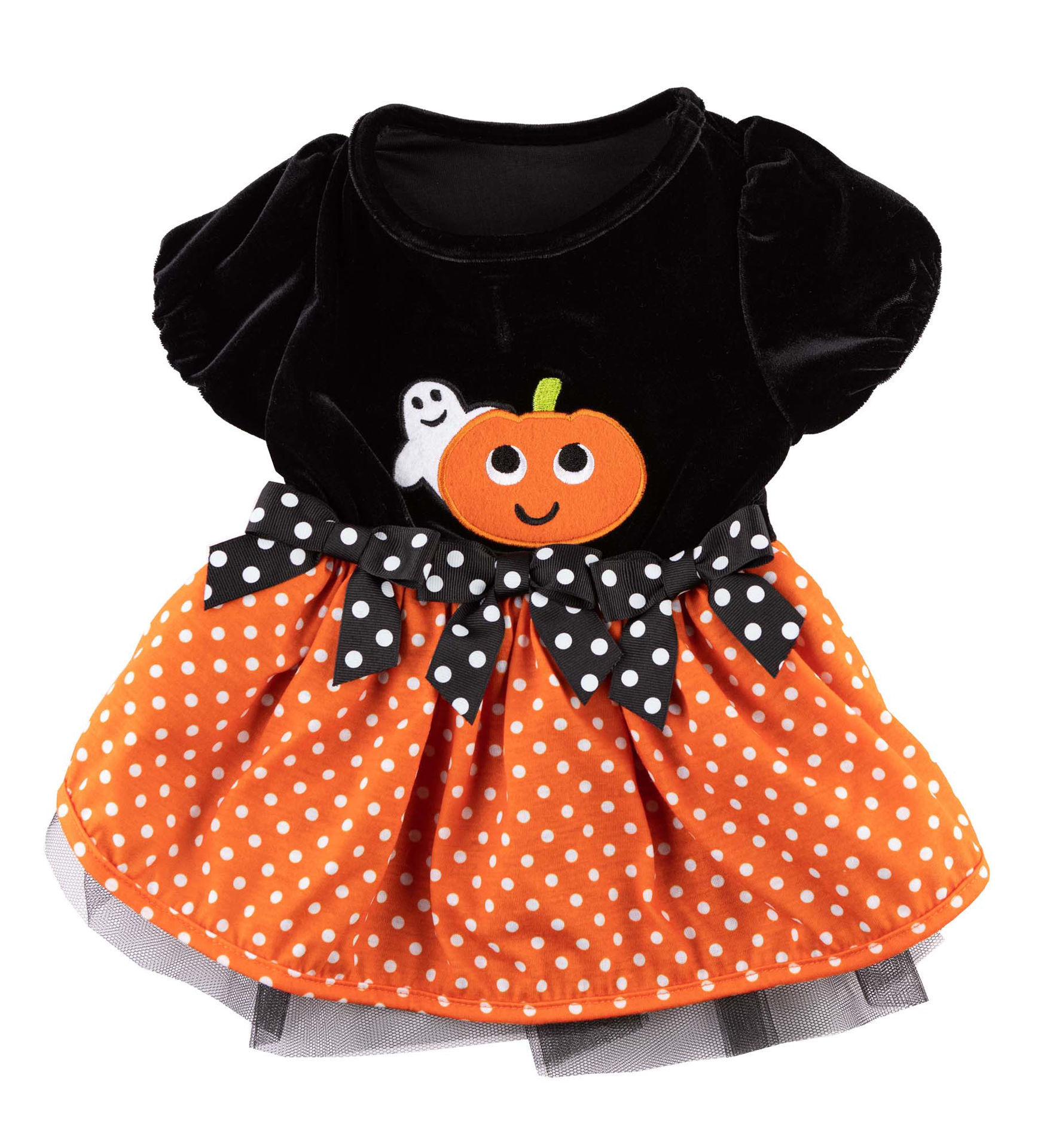 Picture of Pumpkin-Ghost Cap Sleeve Dress-Black/Orange